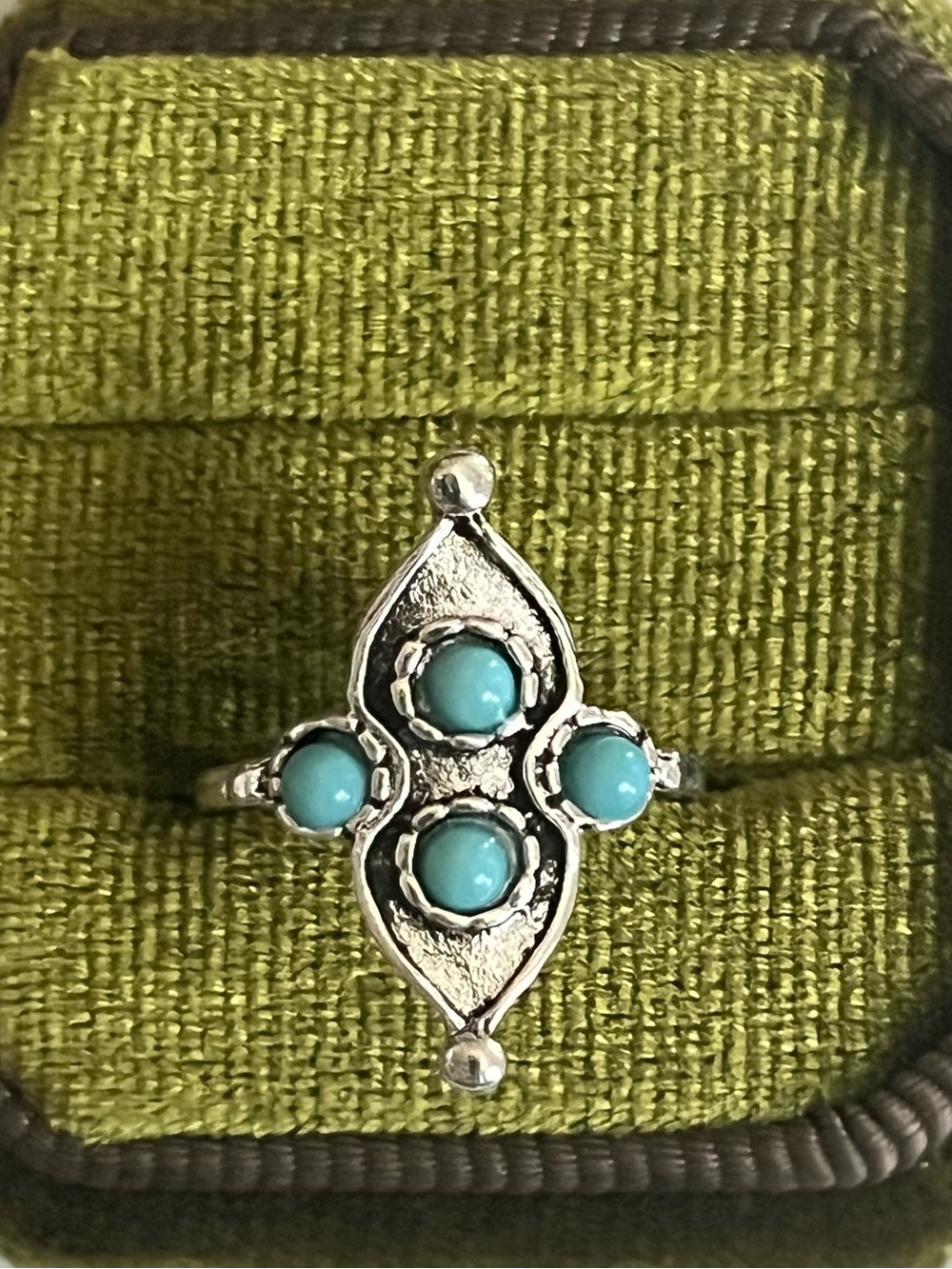 Vintage/Boho Design Blue Turquoise Stainless Steel Silver Statement Ring Size 6